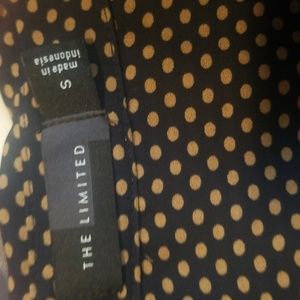 THE LIMITED, Long sleeved casual blouse navy blue w/ gold polka dots.